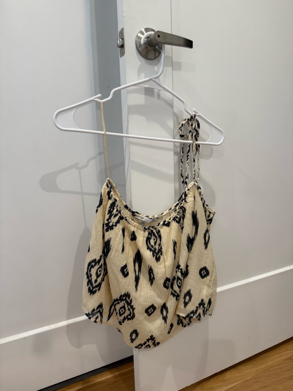 Zara Cream Ikat Print Tie-Strap Women's one shoulder shirt